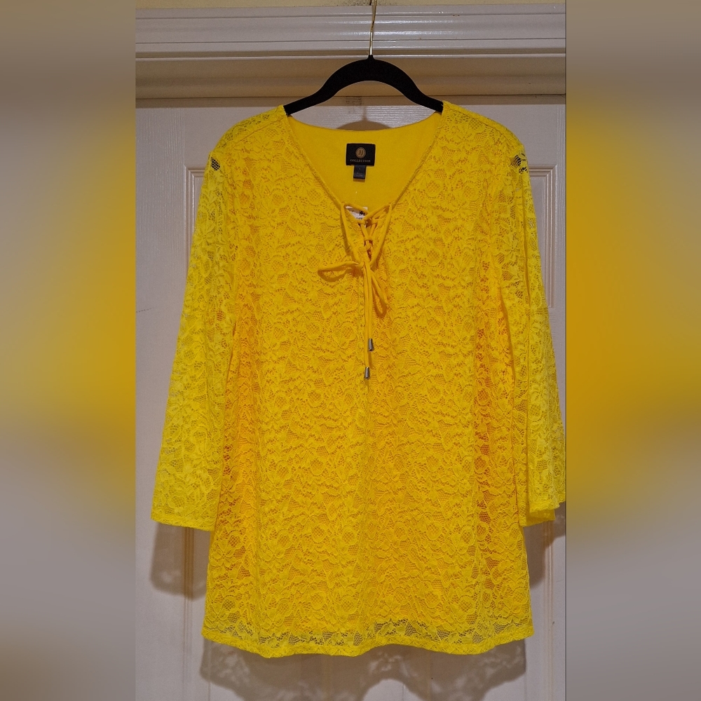 NWT  - JM Collection Canary Tunic Lace Top Sz Lg